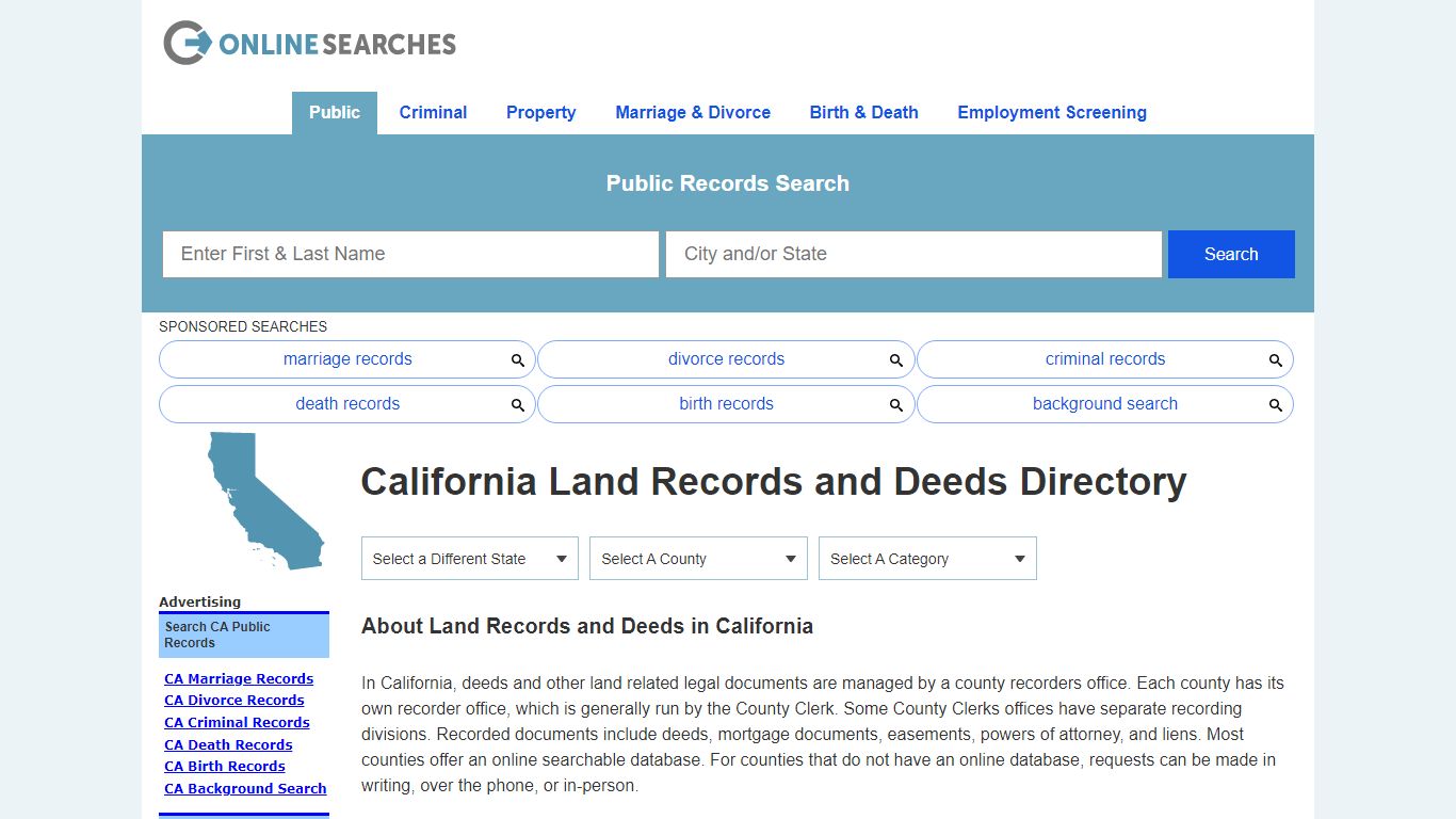 California Land Records and Deeds Directory - OnlineSearches.com